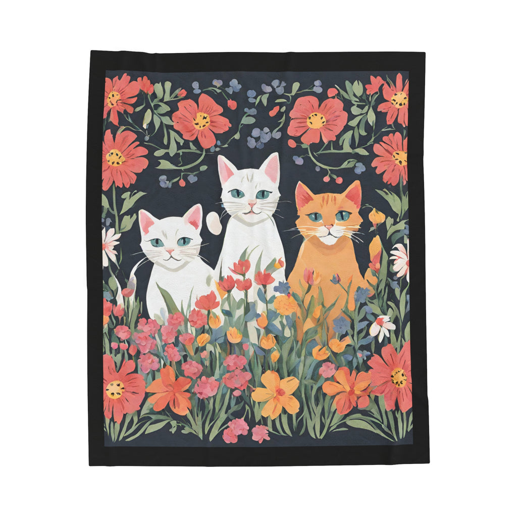 Velveteen Plush Cat Flower Blanket