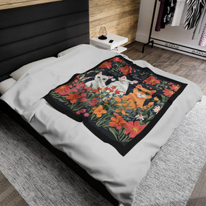 Velveteen Plush Cat Flower Blanket