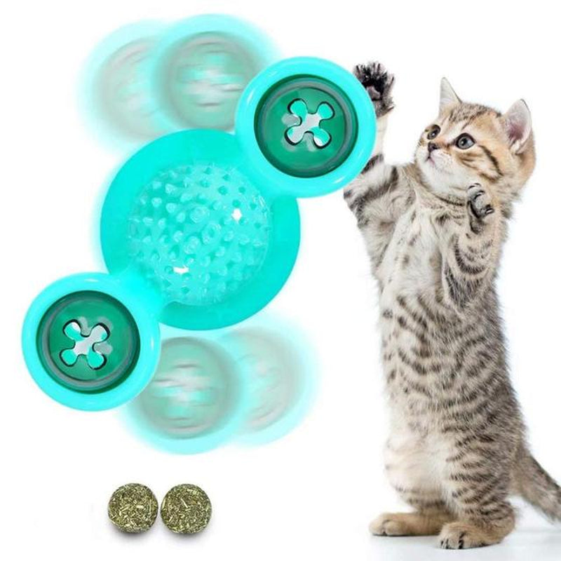 Interactive Cat Toy Windmill Portable Scratch Hair Brush Grooming Shedding Massage Suction Cup Catnip Cats Puzzle Training Toy