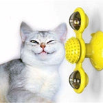 Interactive Cat Toy Windmill Portable Scratch Hair Brush Grooming Shedding Massage Suction Cup Catnip Cats Puzzle Training Toy