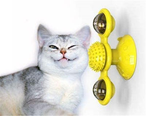 Interactive Cat Toy Windmill Portable Scratch Hair Brush Grooming Shedding Massage Suction Cup Catnip Cats Puzzle Training Toy