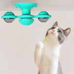 Interactive Cat Toy Windmill Portable Scratch Hair Brush Grooming Shedding Massage Suction Cup Catnip Cats Puzzle Training Toy